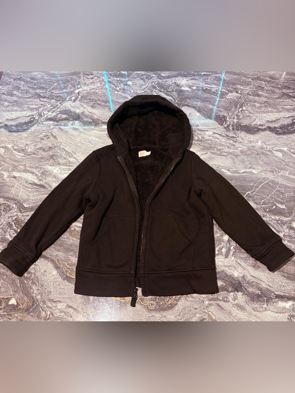 Kids Black Hooded Zip Jacket with Sherpa Lining Size 8 Medium